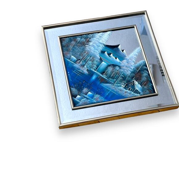 Rare "Winter Scene Lake Cabin" Original Painted on Mirror-Clemons-Pastels - Picture 6 of 16